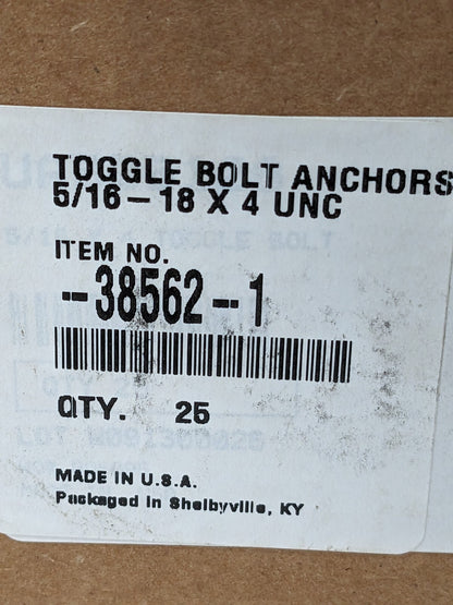 Toggle Bolt Drywall & Hollow Wall Anchor 5/16" Diam x 4" OAL Box of 25 -38562-1