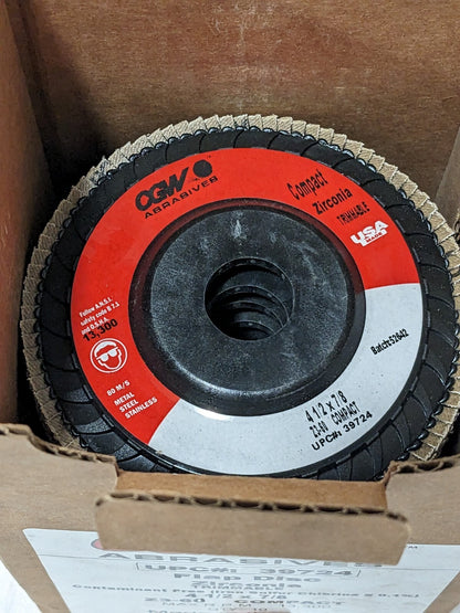 CGW Flap Disc: 4-1/2 Dia, 7/8 Hole, 60 Grit, ZA, Type 27 Qty 8 39724
