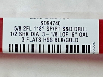 Titan USA Reduced Shank Drill Bits HSS 5/8" Dia 1/2" Shank Dia SD94740