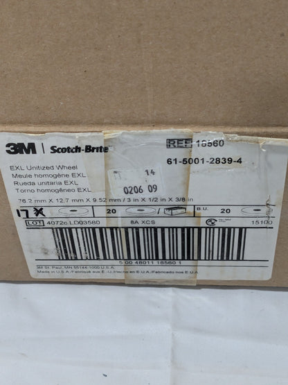 3M Deburring Wheel: 3" Dia, 1/2" Face Width, 3/8" Hole Box of 17 00048011185606