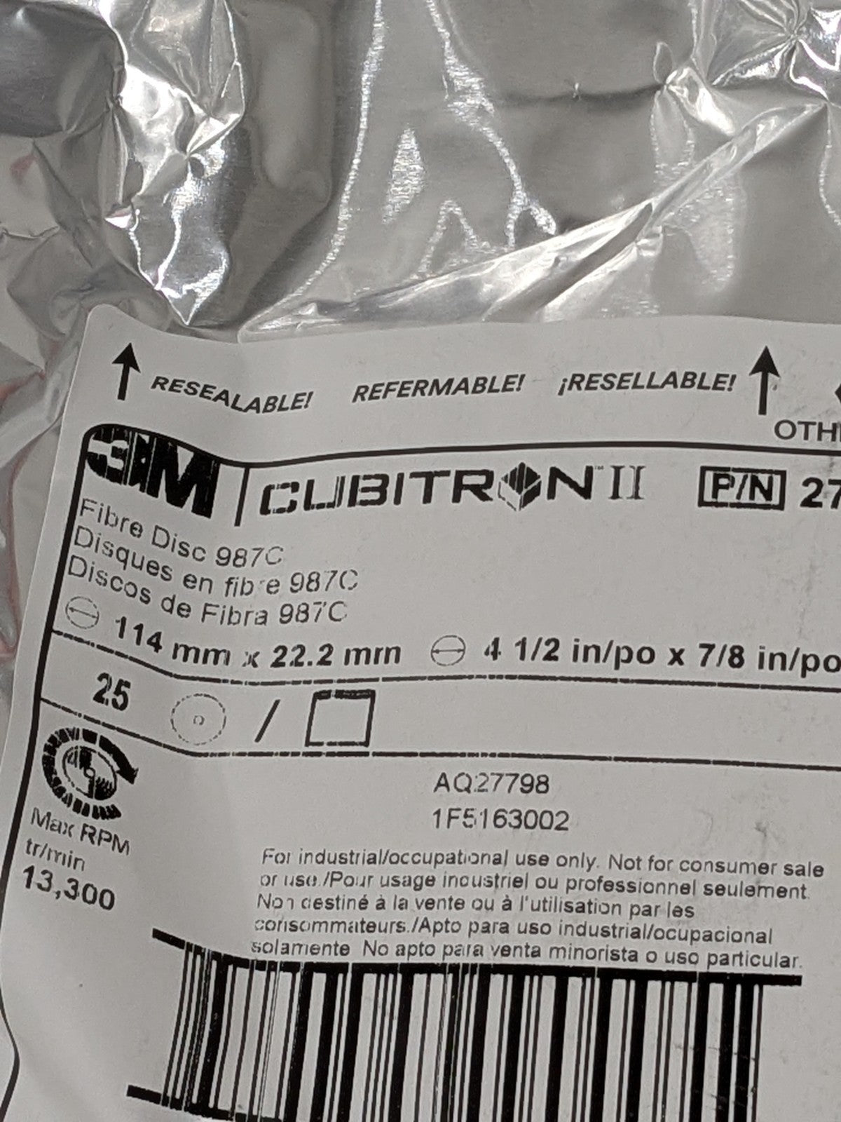 3M Fiber Disc: 4-1/2" Disc Dia, 7/8" Hole, Arbor Hole, 36G Pack of 25 7000119175