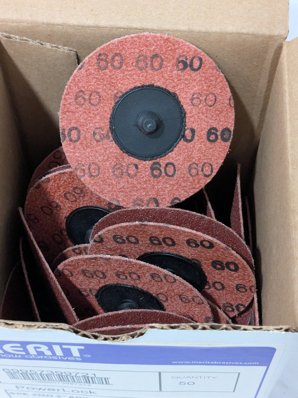 Merit Quick-Change Disc: Type R, 3" Dia, 60 Grit, AO, Coated Qty 50 6995739