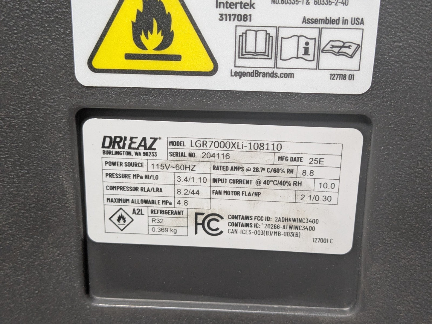 Dri-Eaz Portable Commercial Dehumidifier 115v LGR7000XLi-108110 Parts / Repair