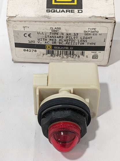 Square D Standard Pilot Light 120V AC-DC Red Plastic Lens 9001-SKP38R9