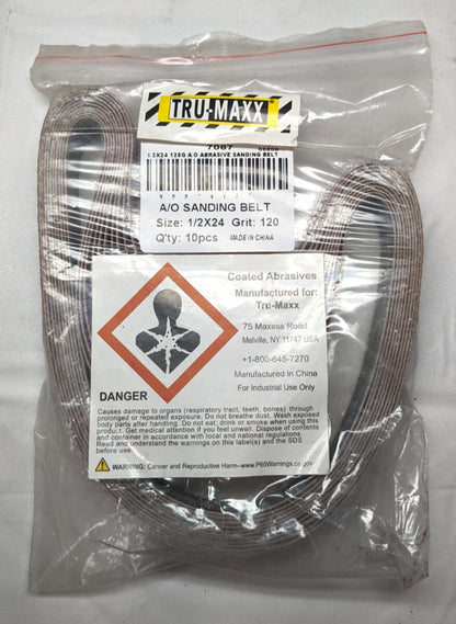 TRU-MAXX Sanding Belt 1/2" W x 24" OAL  120 Grit  7067  *QTY 2  10packs (20pcs)*