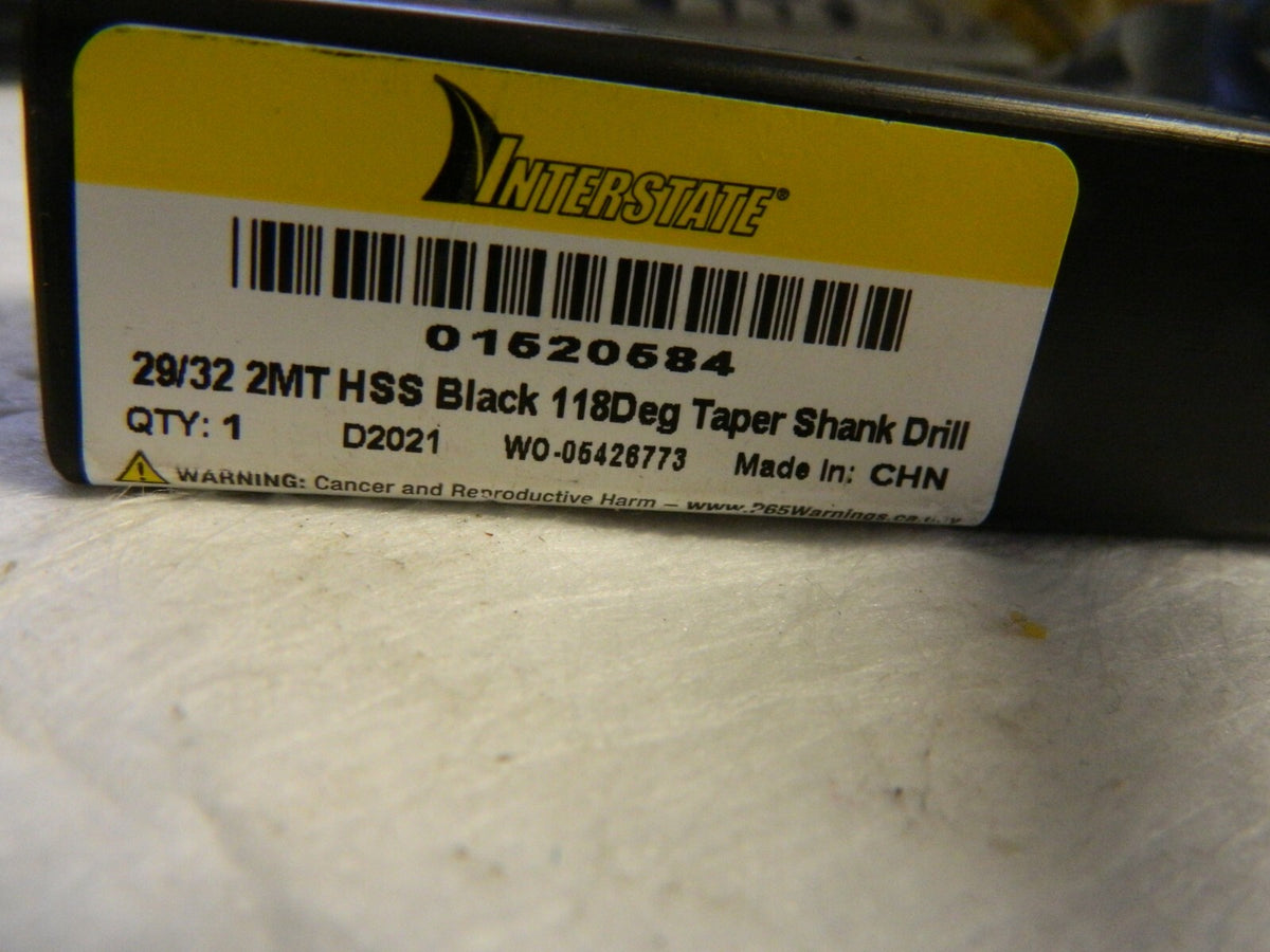Interstate 29/32", 2MT 118° Point High Speed Steel Taper Shank Drill Bit 0152058