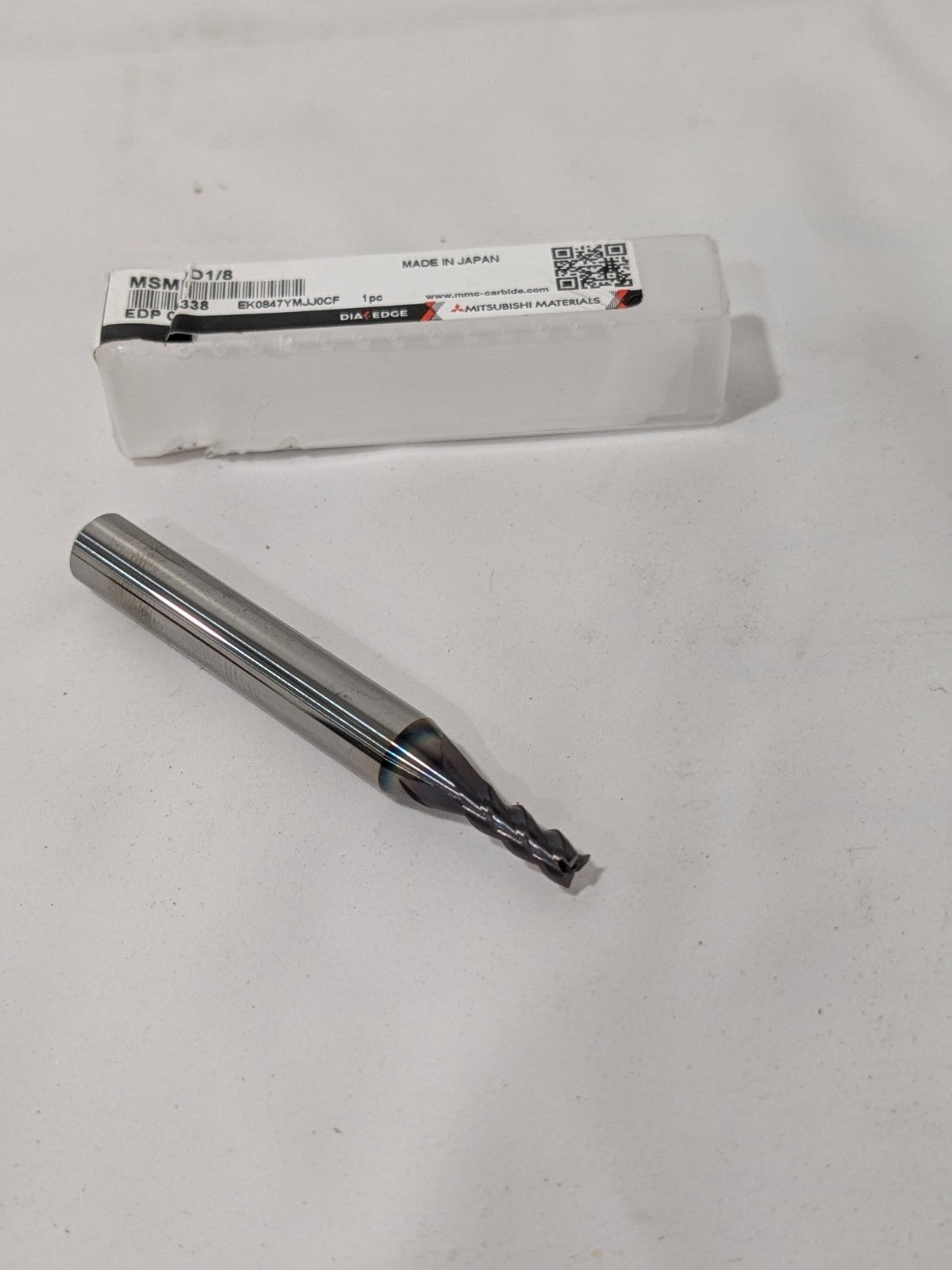 Mitsubishi Square End Mill: 1/8" Dia, 5/16" LOC, 3 Flute, Solid Carbide 494338