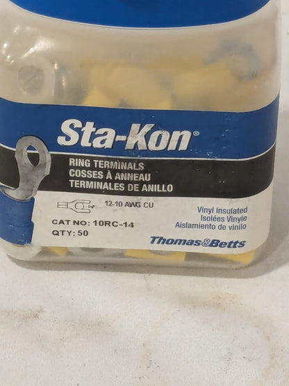 T&B D-Shaped Ring Terminal: 12 to 10 AWG, Crimp Connection Qty 50 10RC-14