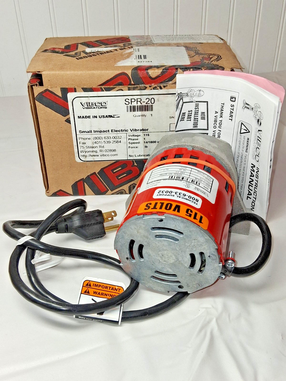 Vibco Small Impact Electric Vibrator Phase 1 0.5A 115 Volt 5" Long SPR-20