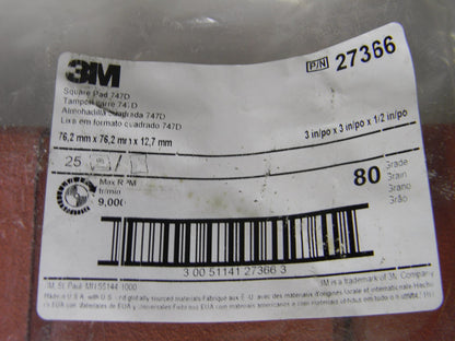 3M Cubitron Ceramic Sq Pad 80 Grit 3" W x 3" L 1/2" Thick 9000 Rpm Qty-25 27366