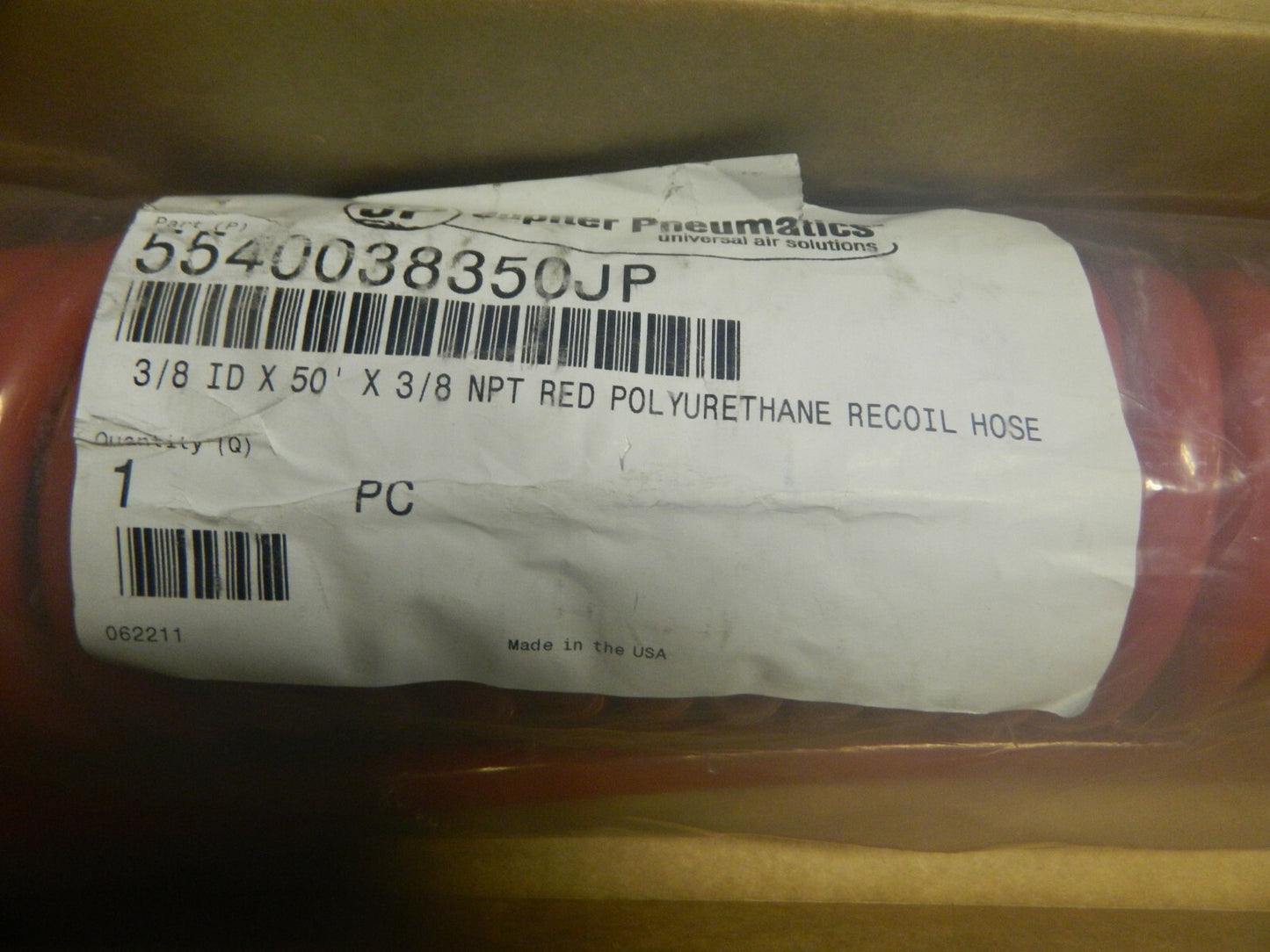 JP Polyurethane Coiled & Self Storing Hose 3/8"ID 3/8NPT 50' Long 5540038350JP
