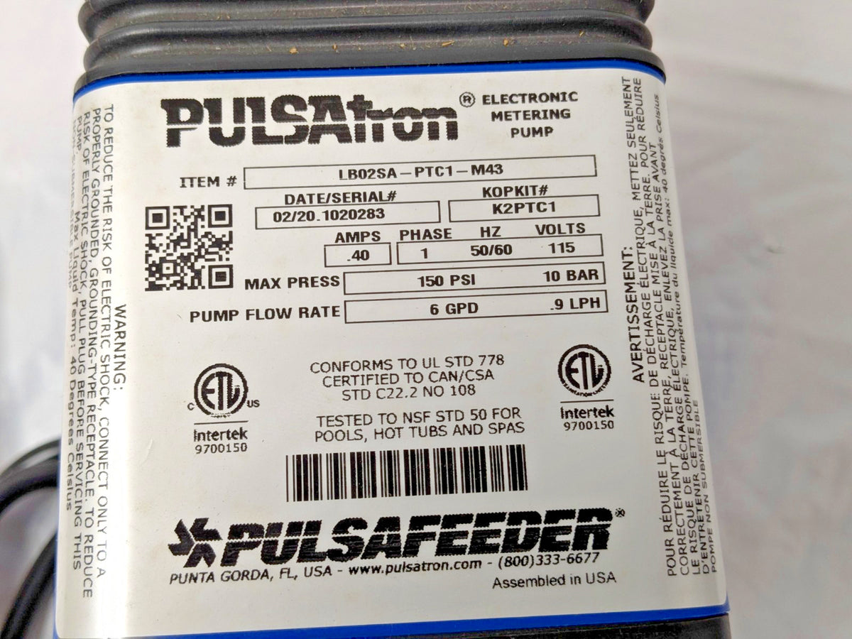 PULSAtron Series A Plus Metering Pump 6 GPD 150 PSI 115V LB02SA-PTC1-M43