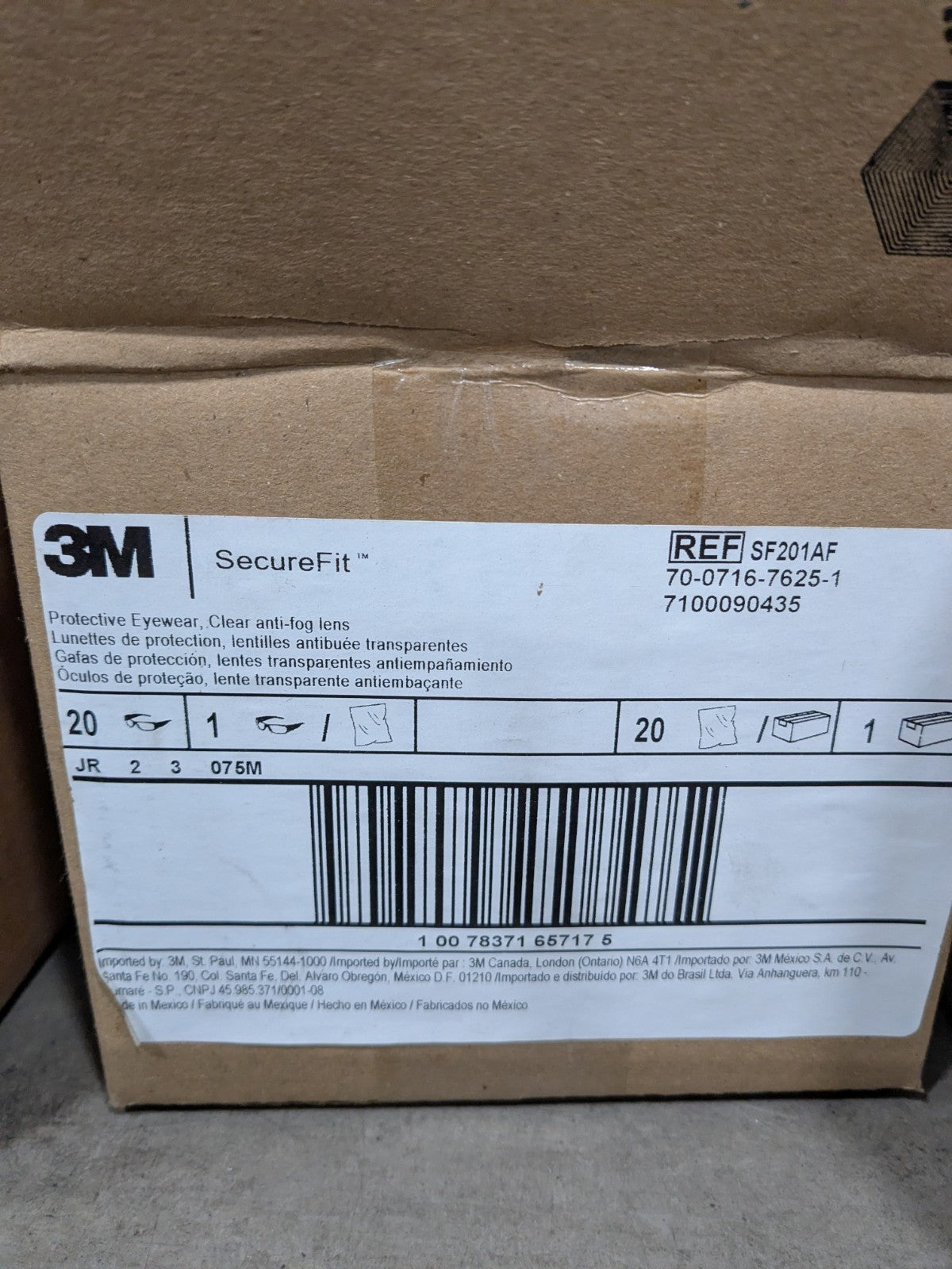 3M Secure FitT Protective Eyewear, Clear Lens, 200 Series Box of 20 7100090435