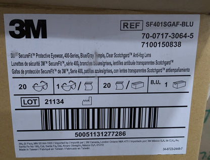 3M SecureFit Safety Glasses Anti-Fog & Scratch-Resistant Qty 20 Pairs 7100150838