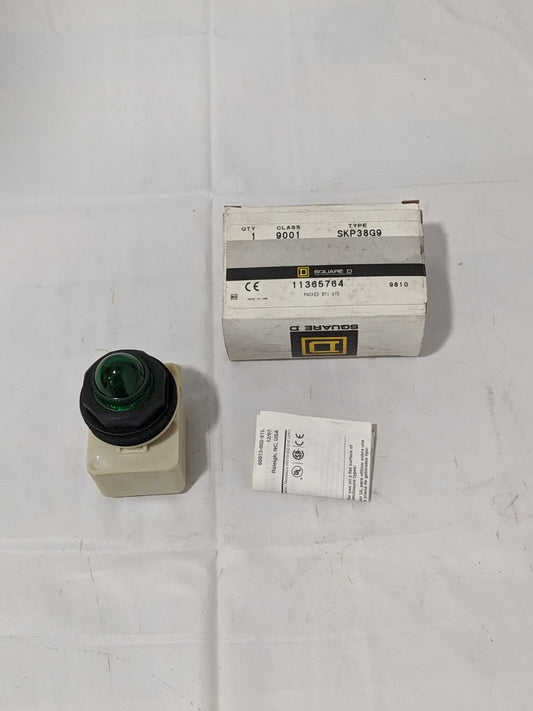 Square D Pilot Light 120V, 30mm, Green Lens 9001-SKP38G9