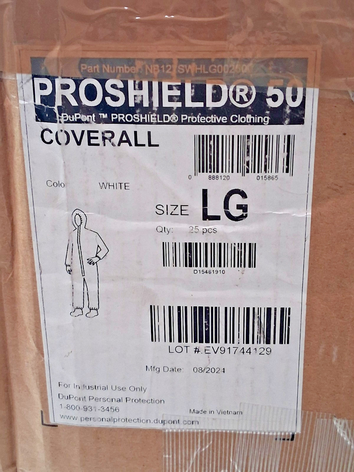 Dupont Liquid & Splash Protection Disposable Coveralls SizeL QTY25 54728076