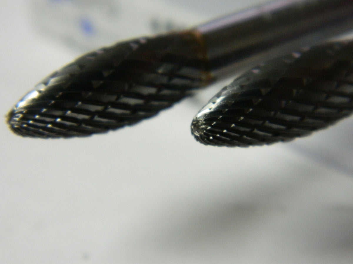 SGS SH-2L6, 5/16" Cut Diam, 1/4" Shank Diam, Carbide Double Cut Flame Burr QTY 2