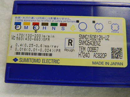 Sumitomo SNMG543 ENZ Grade AC820P Carbide Turning Insert QTY 7 19RJ136