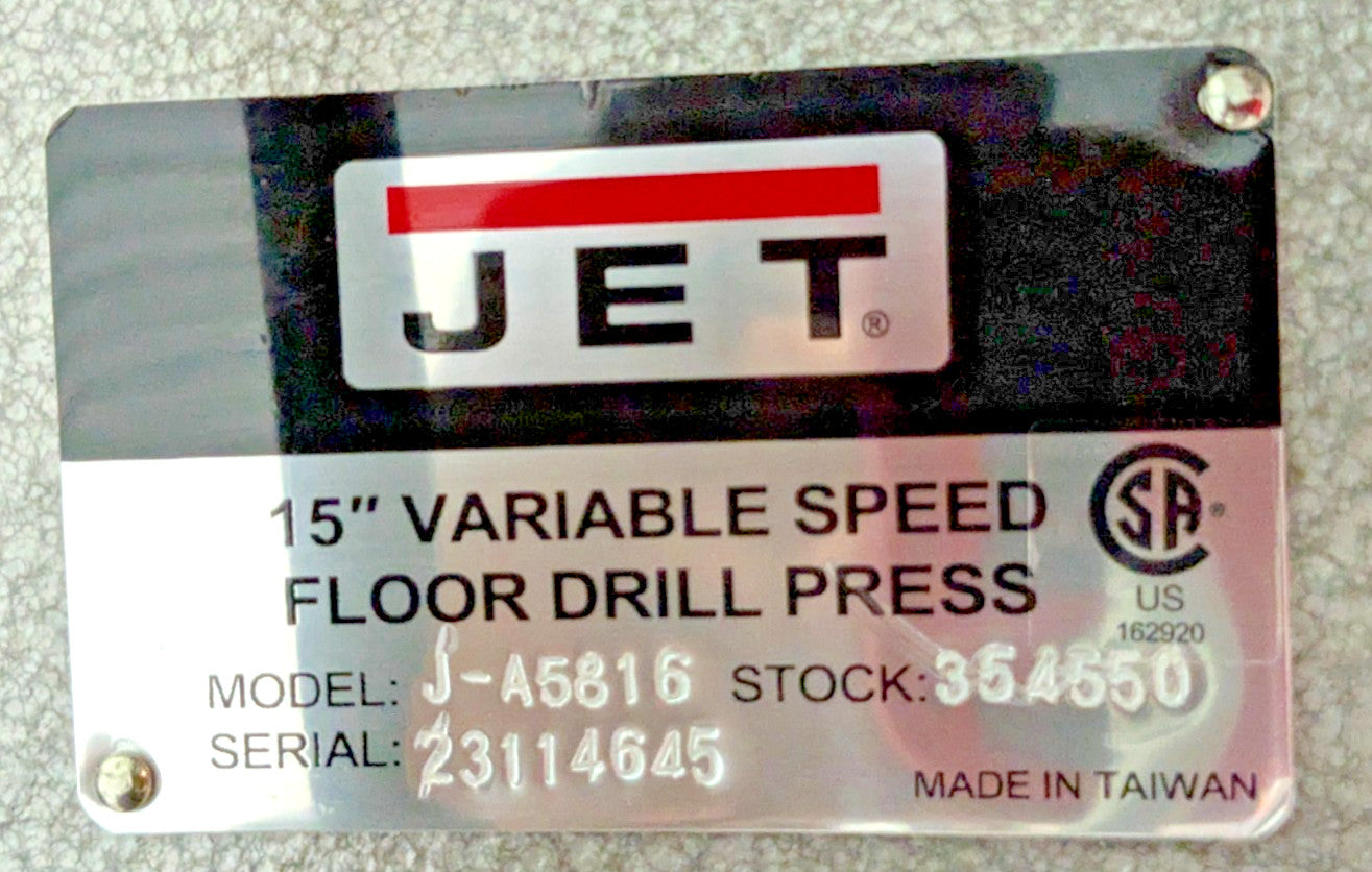 JET 15" Drill Press  J-A5816  115V  1HP  Variable Speed  2MT  *Scratch & Dent*