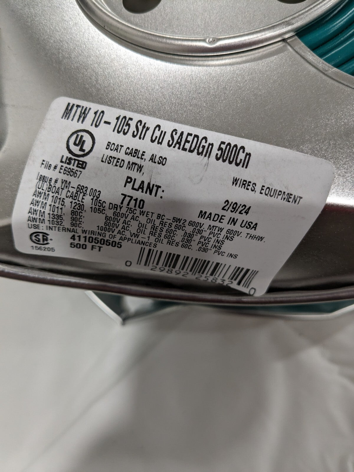 SOUTHWIRE Machine Tool Wire: 10 AWG, Green, 500' L 411050505 DAMAGED SPOOL