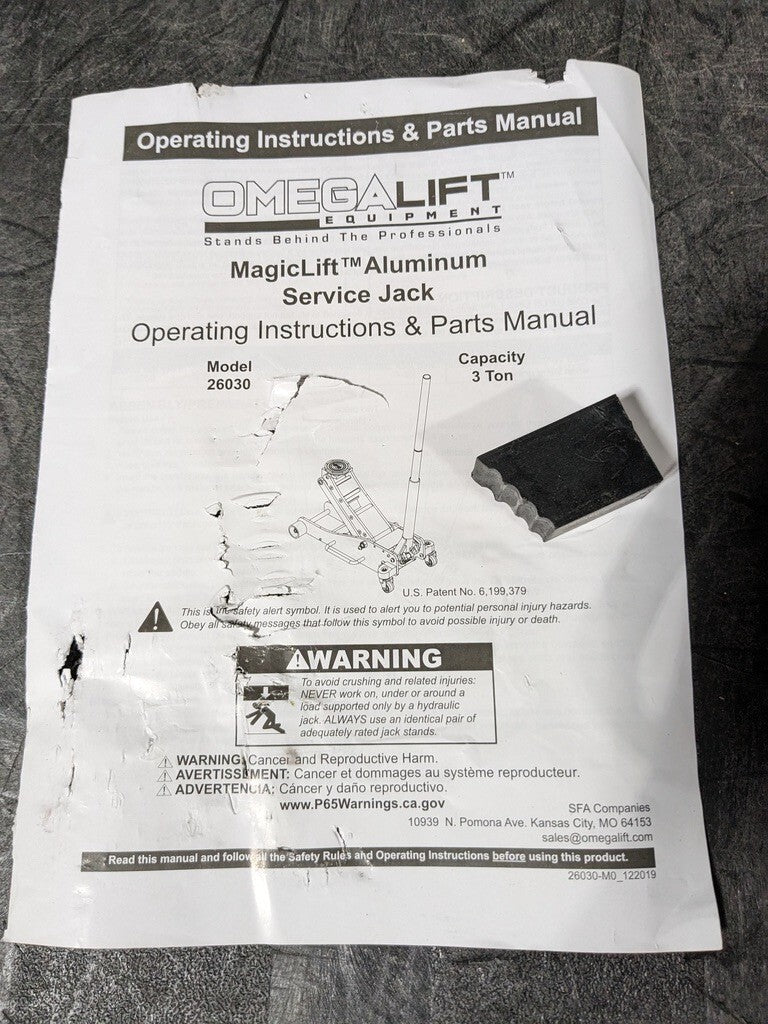 OMEGA Floor Jack: Aluminum 3 Ton Capacity Service  26030