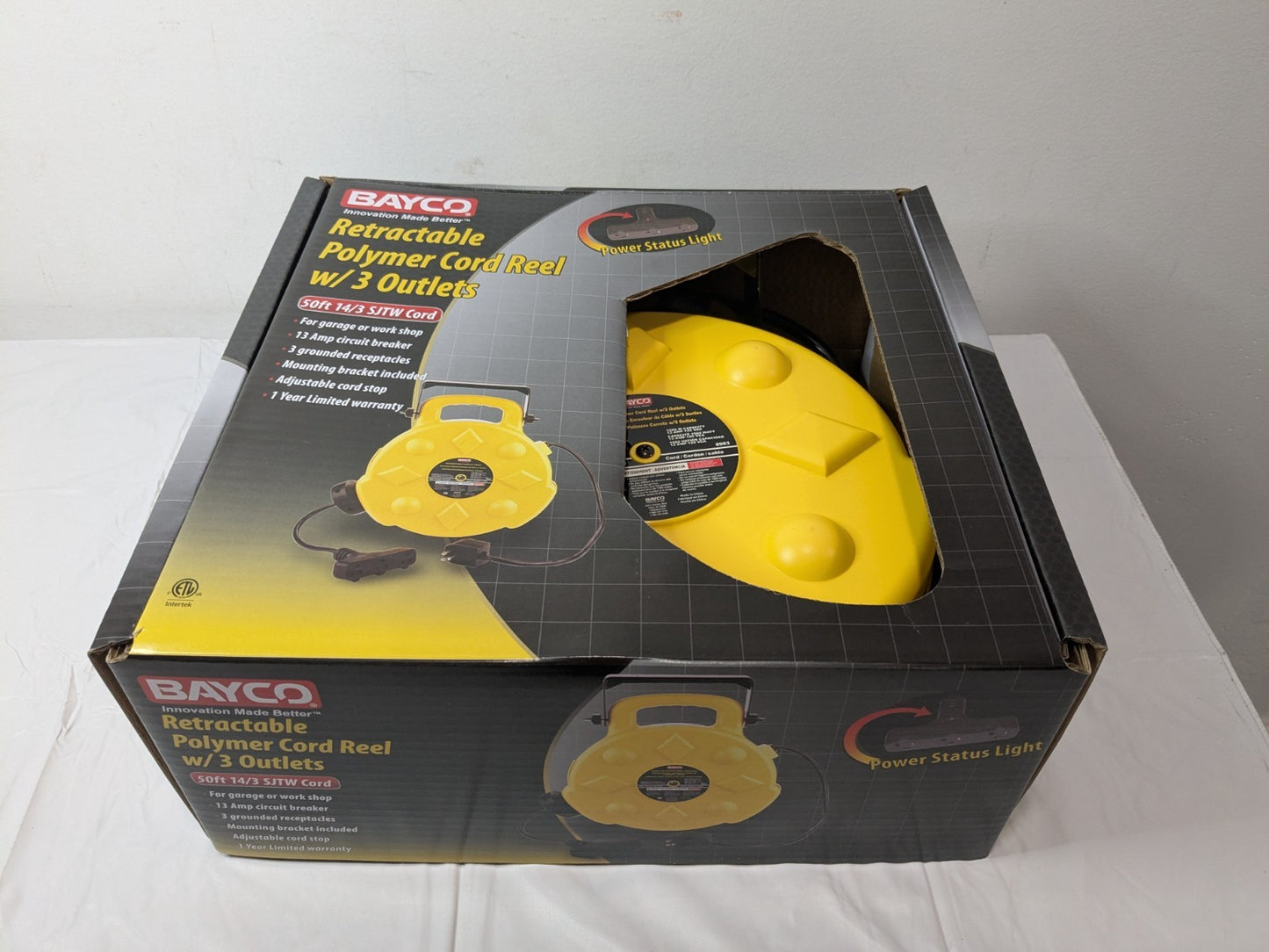 Bayco 50ft Retractable Polymer Cord Reel w/3 Outlets 13Amp SL-8903