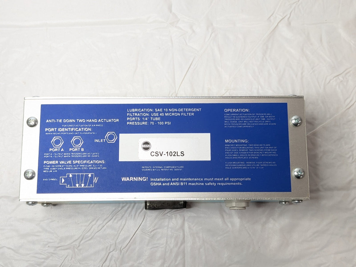 BIMBA Anti-Tiedown Two-Hand Actuator Control Unit 1/4"NPTF 70-100 PSI CSV-102LS