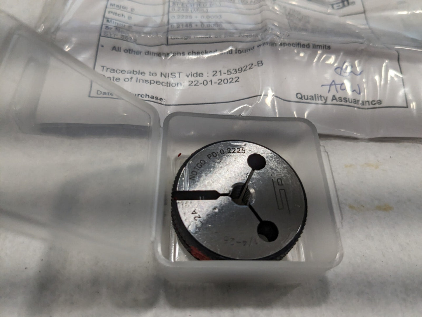 SPI Threaded Ring Gage: 1/4-28 Thread, Class 2A no go 23-153-0