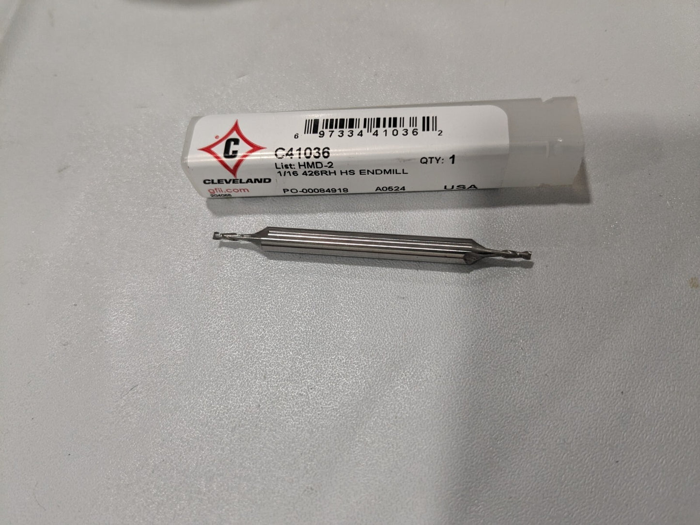 CLEVELAND Square End Mill: 1/16" Dia 2 Fl HSS C41036