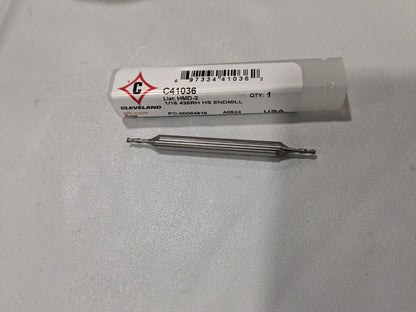 CLEVELAND Square End Mill: 1/16" Dia 2 Fl HSS C41036