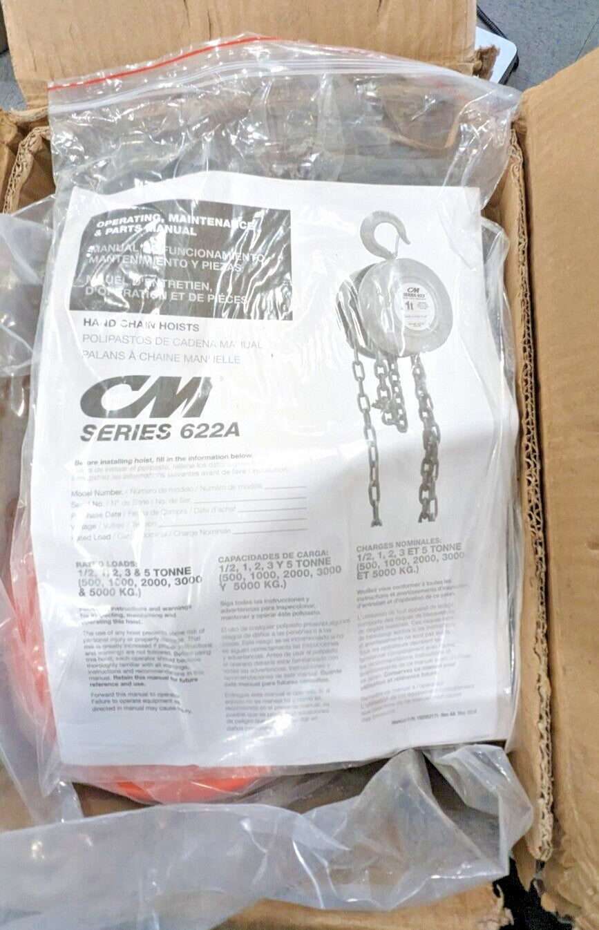 CM Series 622 Hand Chain Hoist 2 Ton Capacity X 20 Ft Lift 2233A