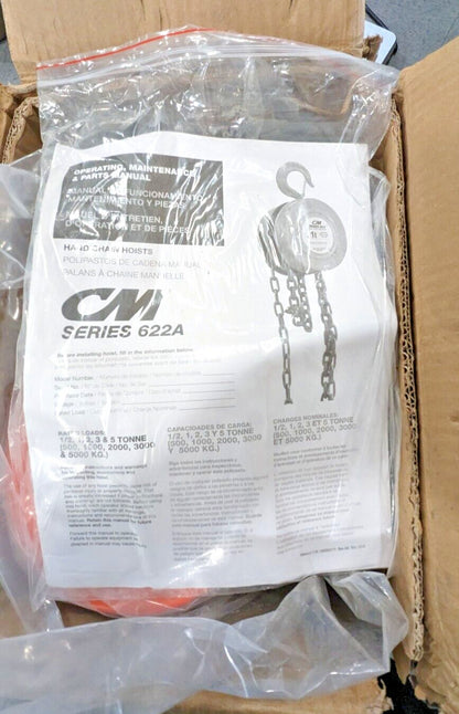 CM Series 622 Hand Chain Hoist 2 Ton Capacity X 20 Ft Lift 2233A