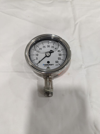 ASHCROFT Pressure Gauge: 2-1/2" Dial, 0 to 60 psi, 1/4" Thread 94475