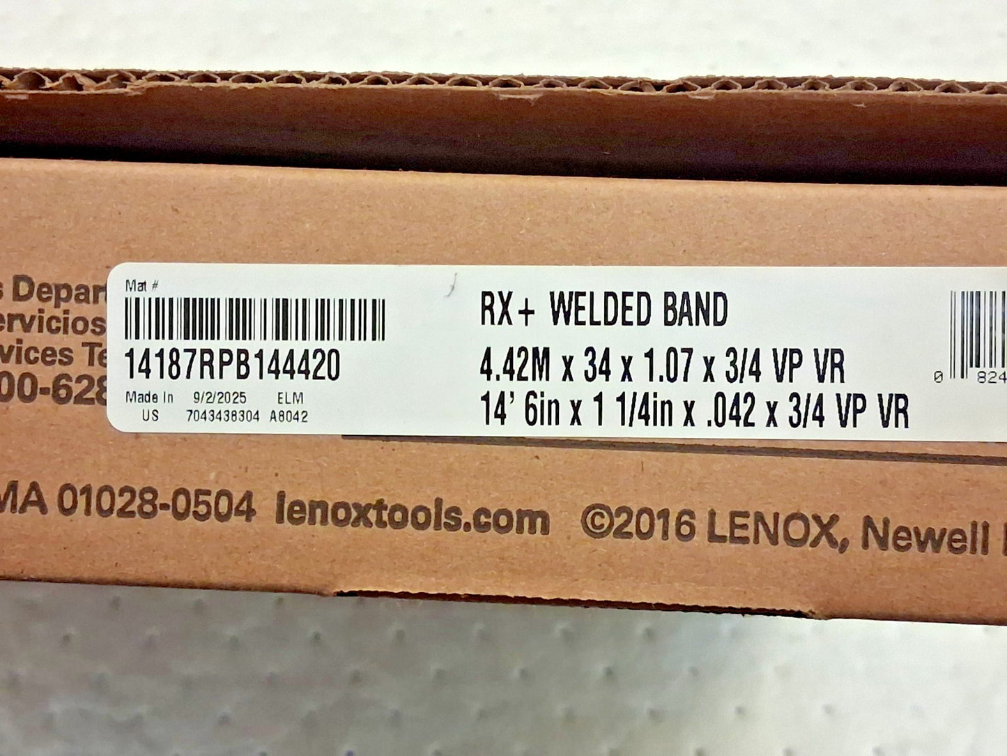 Lenox Welded Bandsaw Blade 14Ft 6" L x 1-1/4" W x 3-4 TPI 14187RPB1444