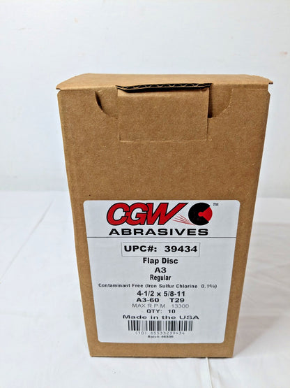 CGW Abrasives Flap Discs Aluminum Oxide Type 29 4-1/2"Dia 60G QTY 10 39434