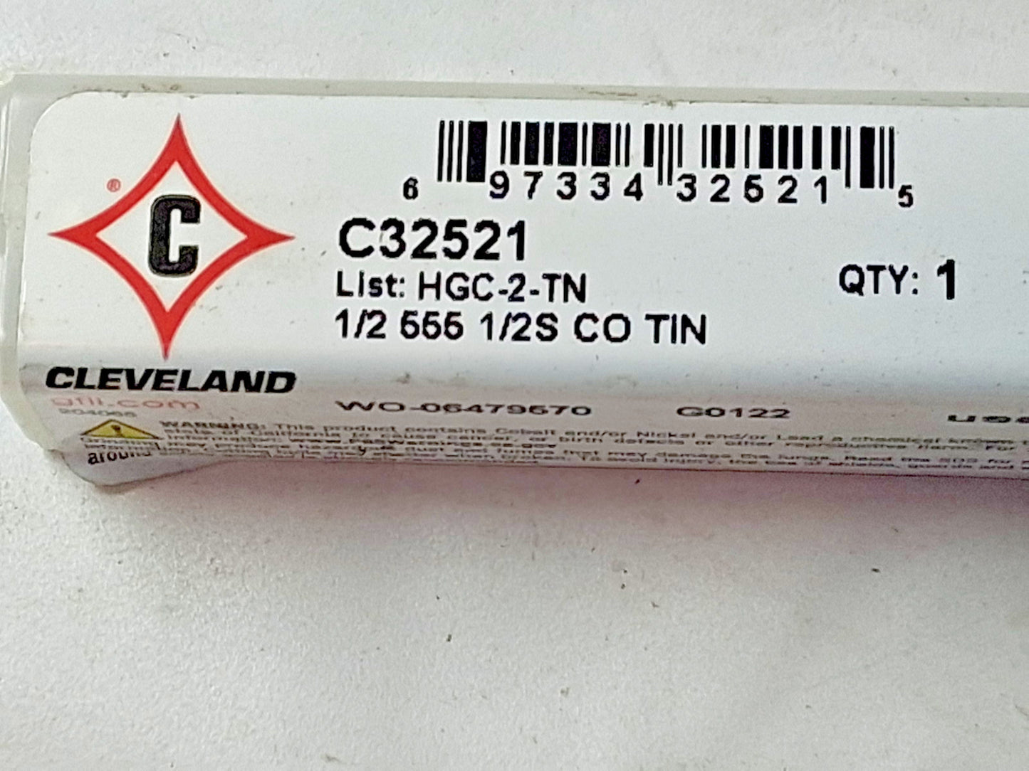 Cleveland Cobalt Square End Mill 1/2" Dia 1" LOC 2FL C32521