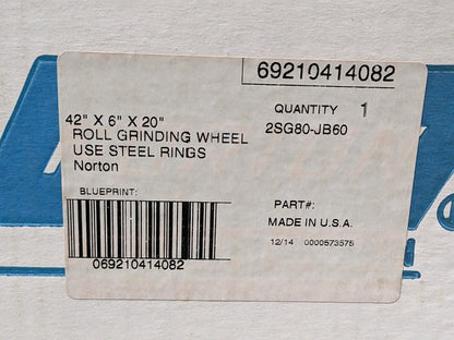 Norton Surface Grinding Wheel 42" Dia. 6" Thick 20" Hole 865 RPM