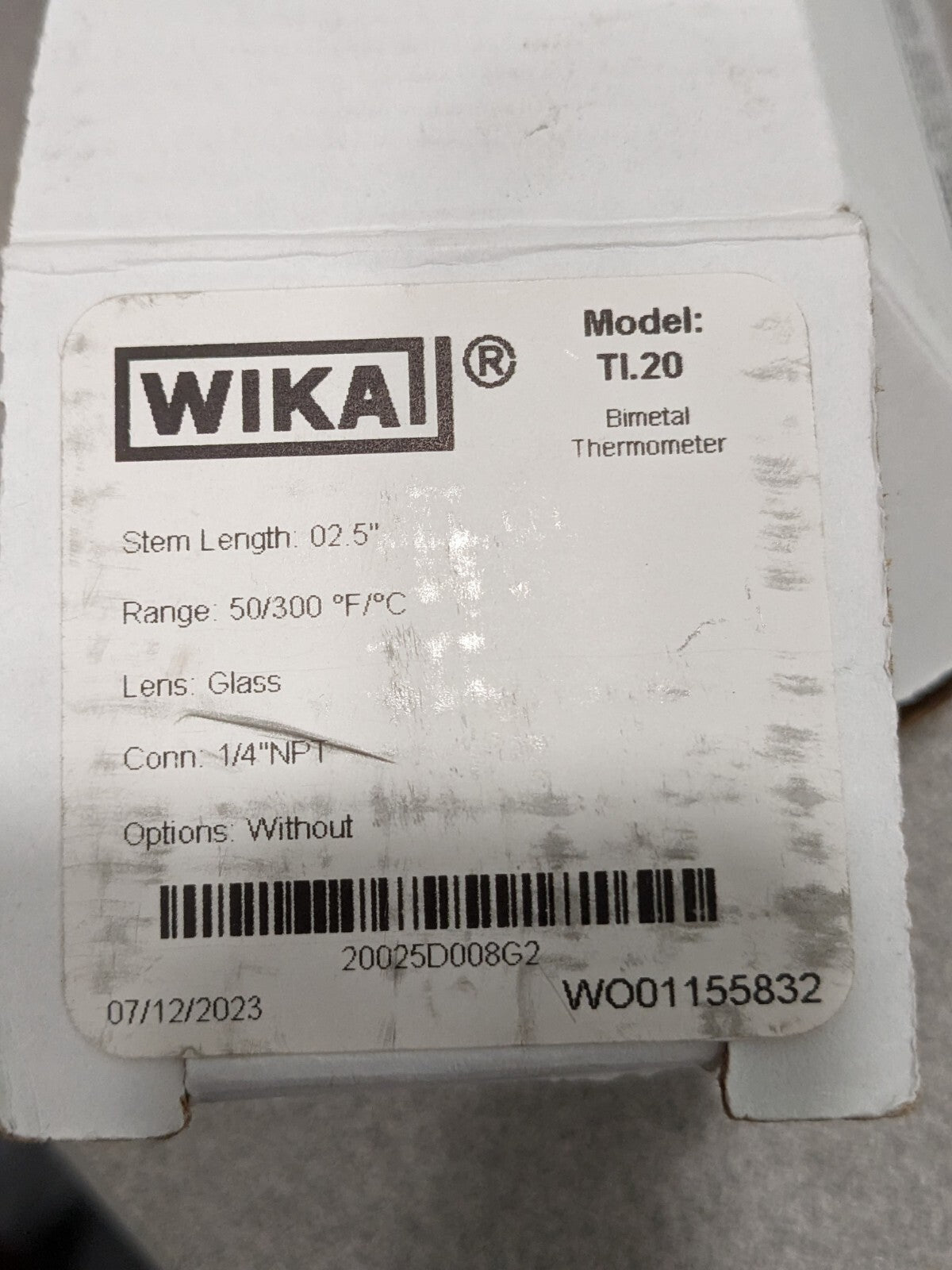 WIKA Bimetal Dial Thermometer: 50 to 300 ° F, 2-1/2" Stem Length 20025D008G2