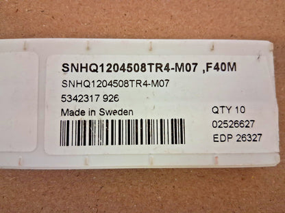 Seco Carbide Milling Inserts QTY10 ANSI SNHQ1204508TR4-M07 02526627