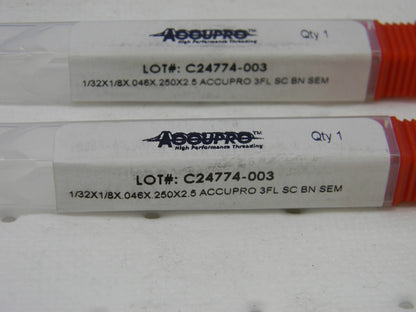 ACCUPRO 1/32 Diam 3fl Solid Carbide Ball End Mill QTY 2 AP61729596