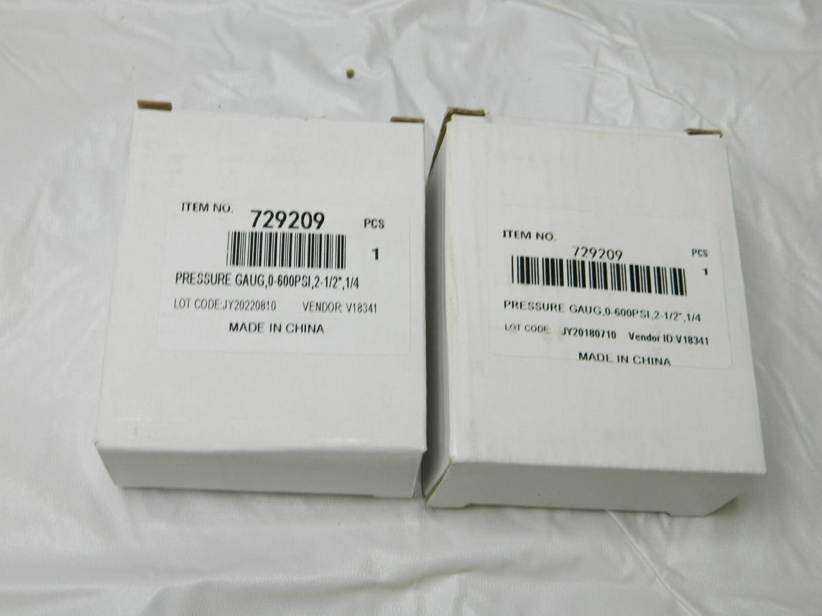 Pressure Gauge: 2-1/2" Dial, 1/4" Thread, NPT Qty 2 729209