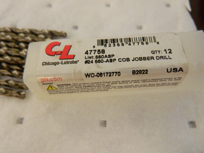 Jobber Length Drill Bit: #24, 135 °, Cobalt qty12 C70157