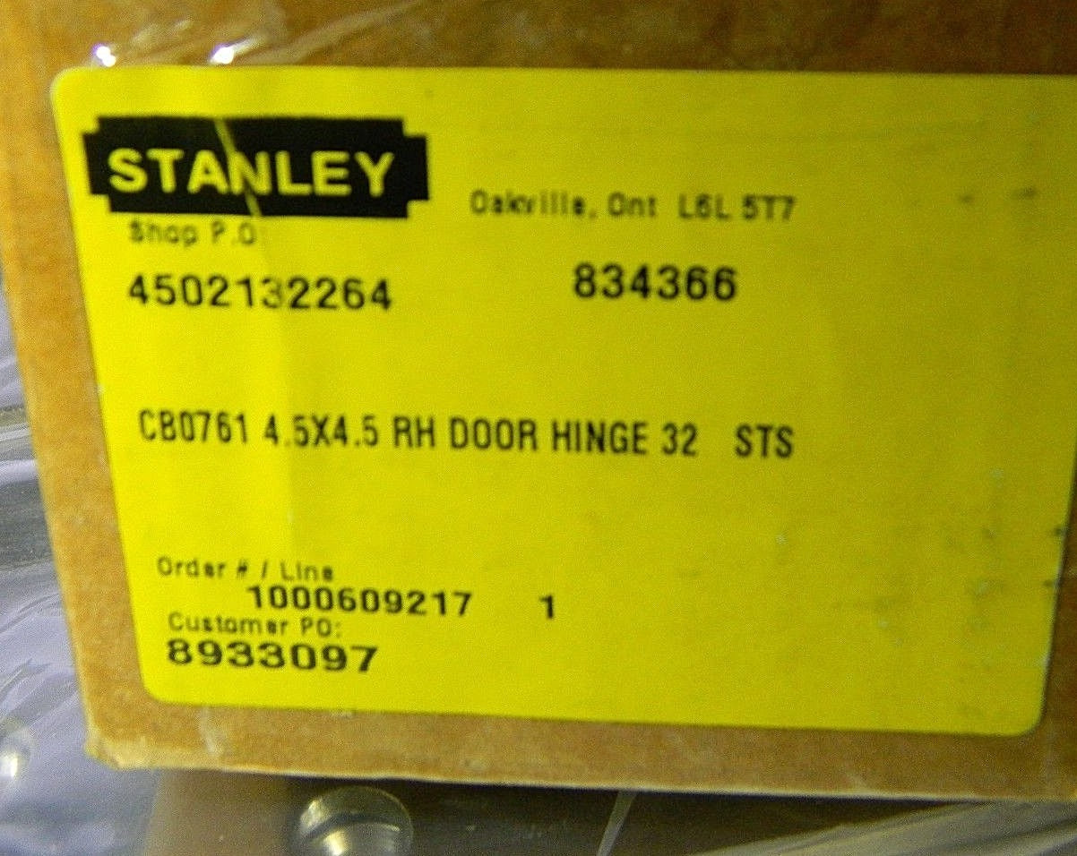 Stanley 4-1/2" x 4-1/2" RH 304 Stainless Steel Full Mortise Hinges Qty