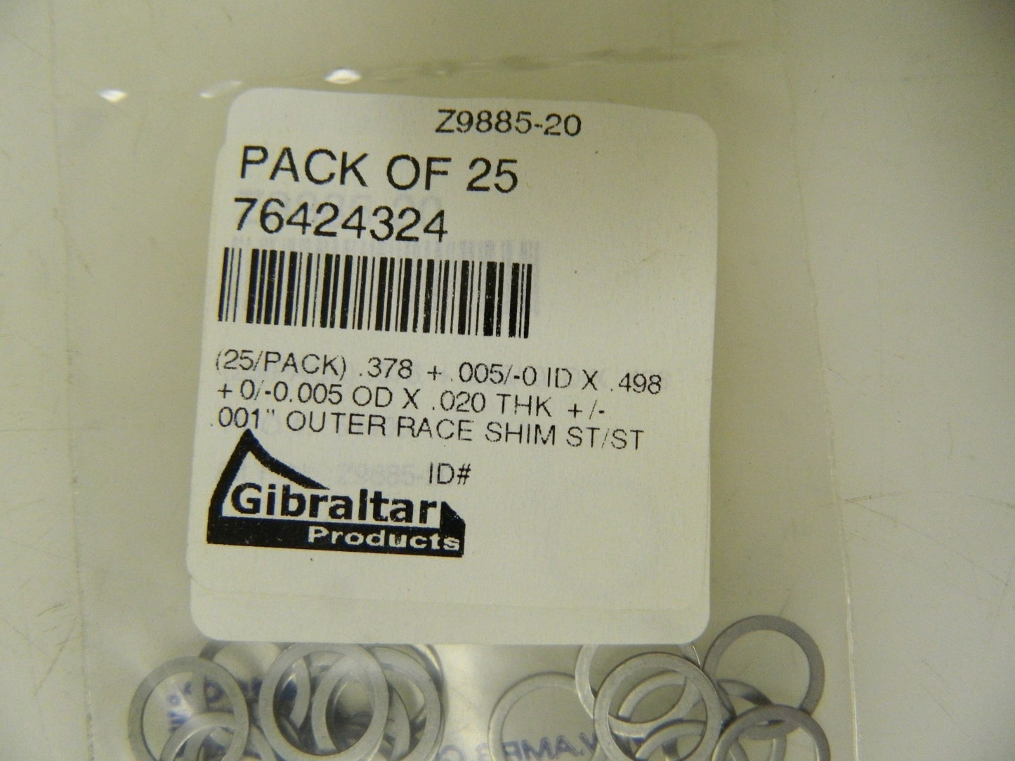 Gibraltar Round Shim 75 Pack 0.02" Thick 0.378-0.383"  x 0.493-0.498" 76424324