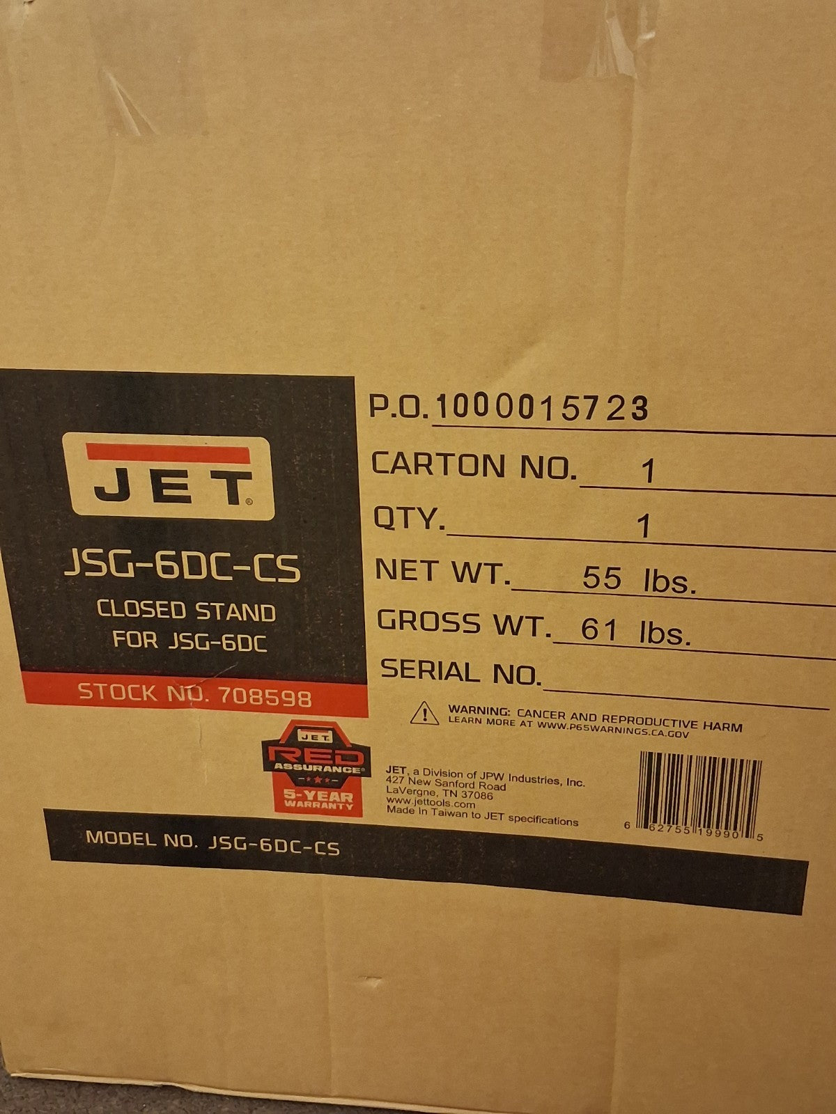 Jet Sanding Machine Stand STAND ONLY for 6" x 48"/12" Disc Sander 708598