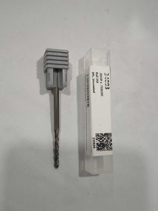 HARVEY TOOL Ball End Mill: 0.0930" Dia 3 Fl Solid Carbide 34093
