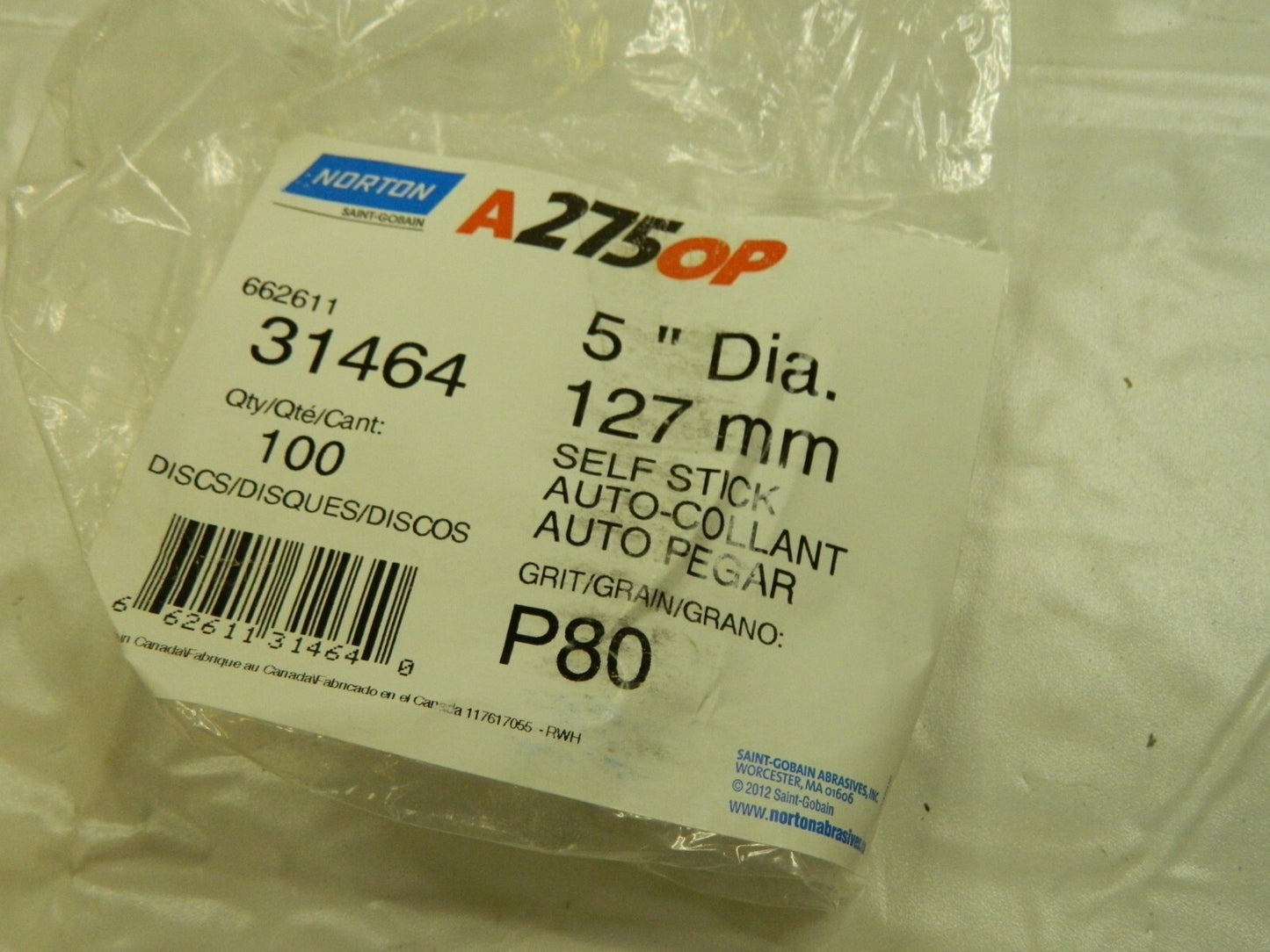 NORTON PSA Disc: 5" Disc Dia, 80 Grit, Aluminum Oxide 66261131464