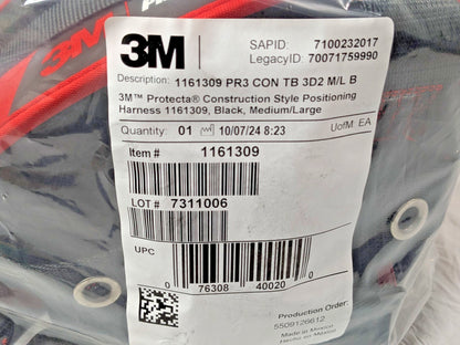 3 Protecta Construction Style Positioning Harness Black MED/LRG 7100232017