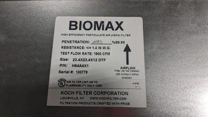 Koch BioMax HEPA Air Filter 23" × 23" × 11" High-Capacity H64A4X1