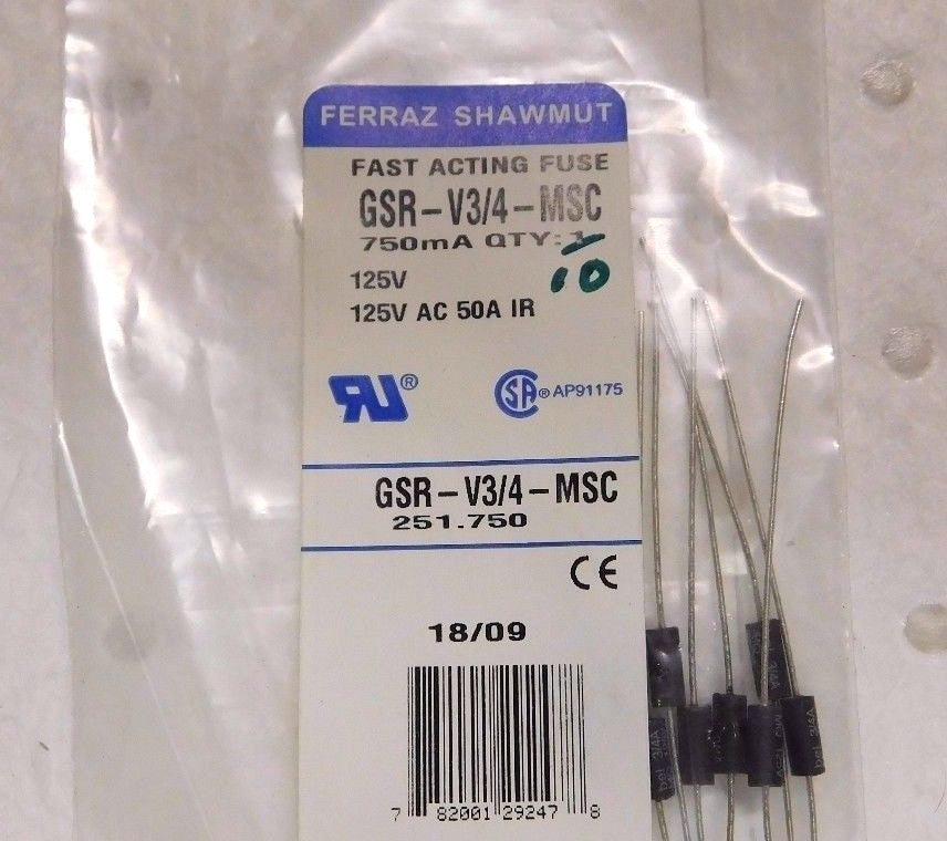 Ferraz Shawmut Fast Acting GP Fuse 125V 0.75A 10PK Lot of 11 #GSR-V3/4
